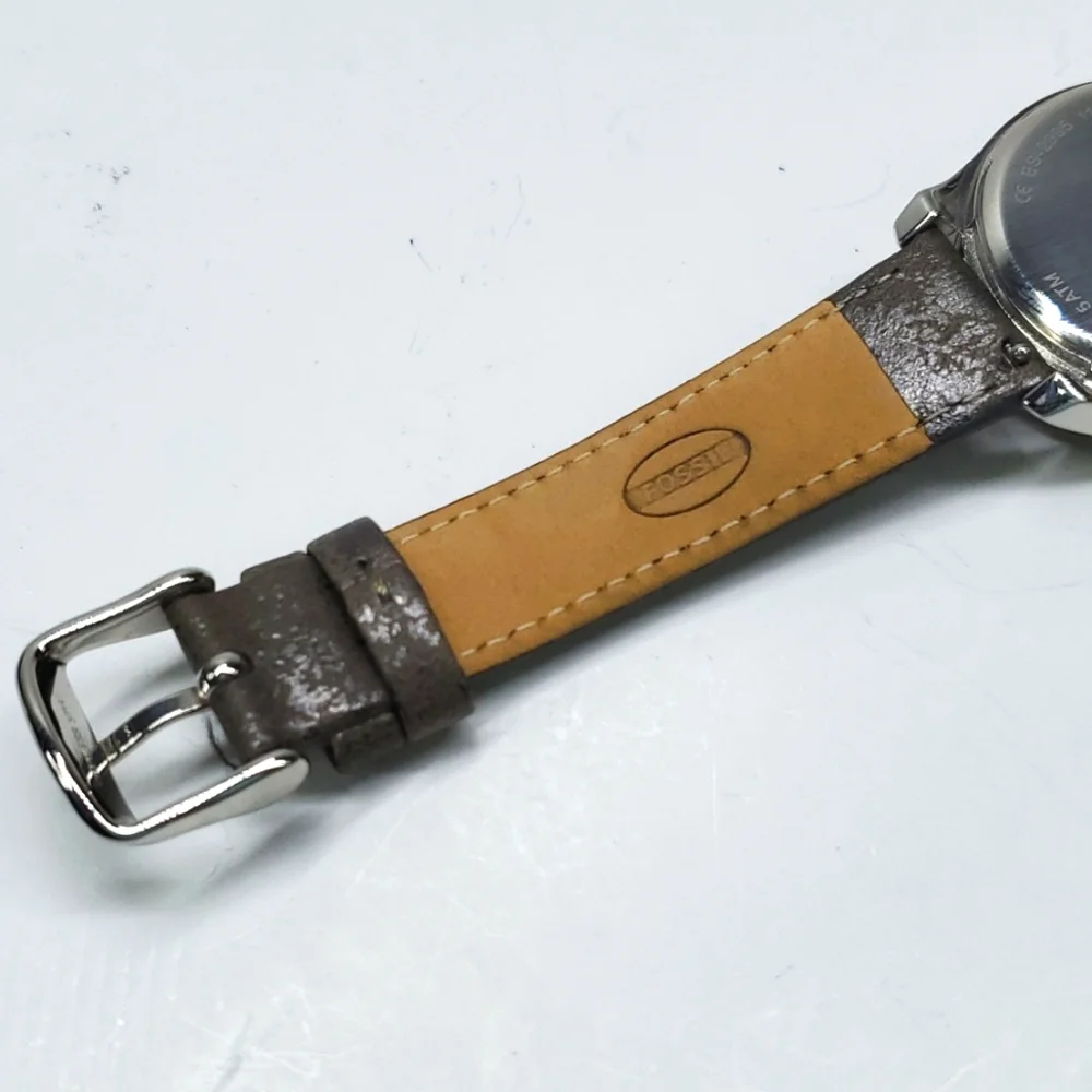 Fossil Watch ES2995 Silver Crystal Brown Leather Wristband White Face NWT